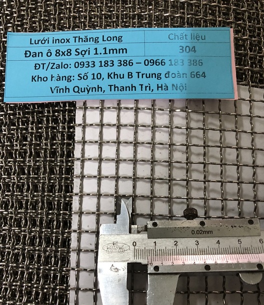 Lưới inox đan ô 8x8mm 304 TLG Thăng Long khổ 1.6m